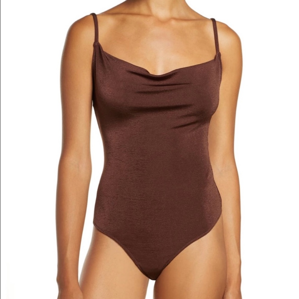 Free People Brown cowl neck thong bodysuit